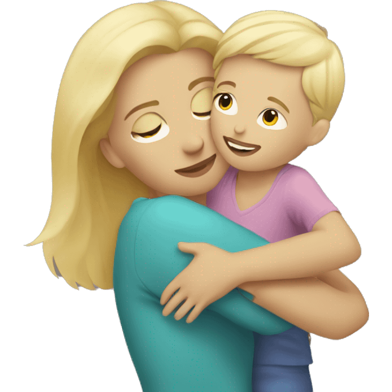 blonde woman hugging child emoji