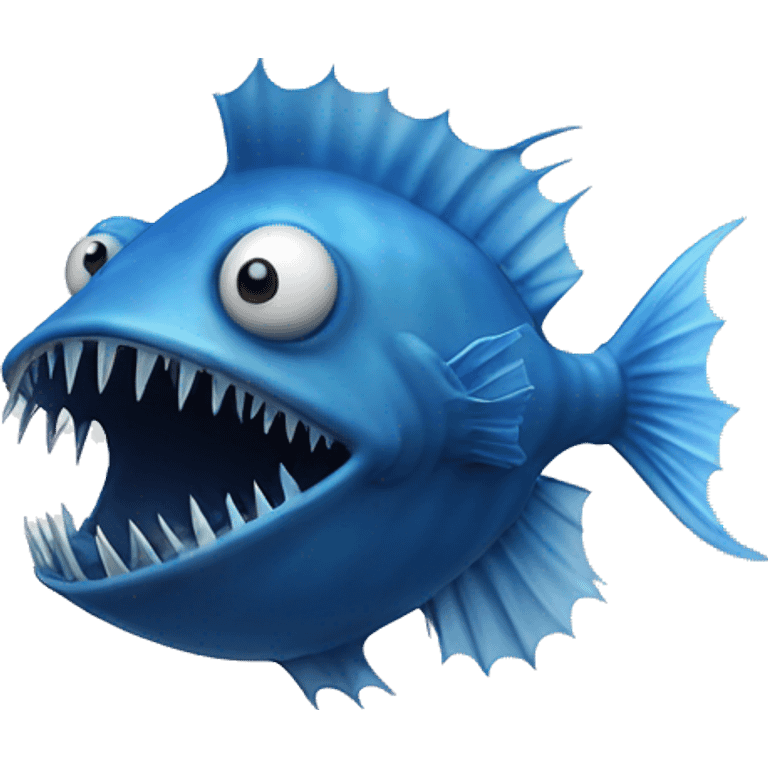 A blue angler fish with no lure and having blue smoke surrounding it facing front emoji