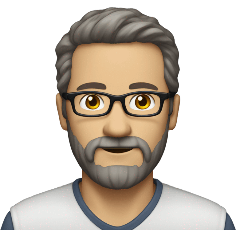 45 year old man with rectangle glasses, short dark brown hair, salt and pepper beard, handyman emoji