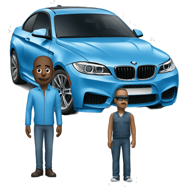 Man standing near blue bmw  emoji