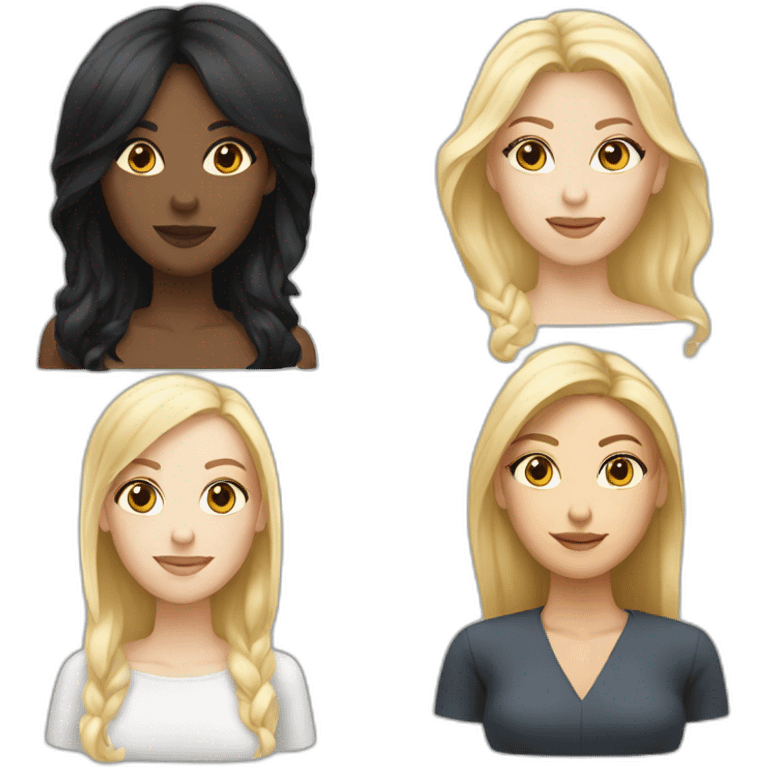 Two black hair white skin women and one blonde woman emoji