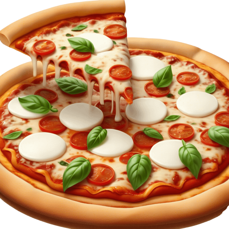 Cinematic Realistic Pizza Napoletana Dish Emoji, depicted as a classic thin‚Äêcrust pizza topped with vibrant tomato sauce, fresh mozzarella, and basil rendered with mouth‚Äêwatering textures and warm natural lighting. emoji