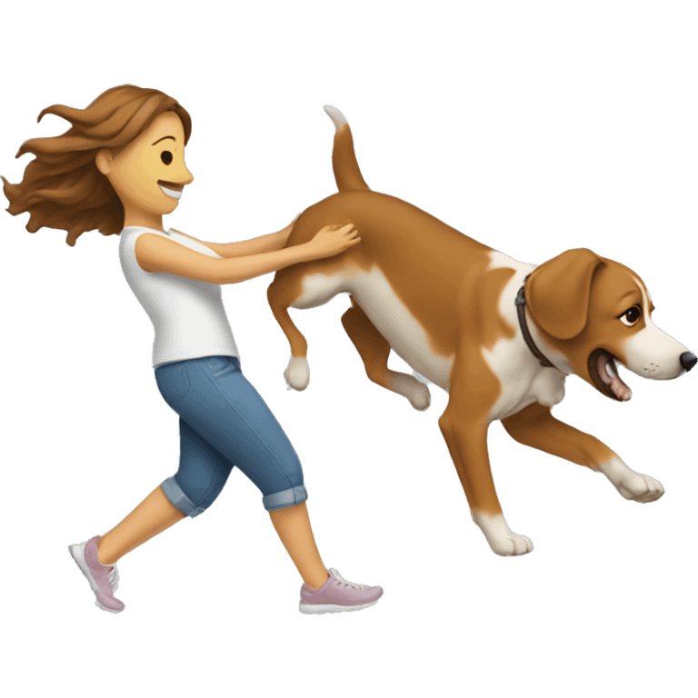 Woman walking dog upside down emoji