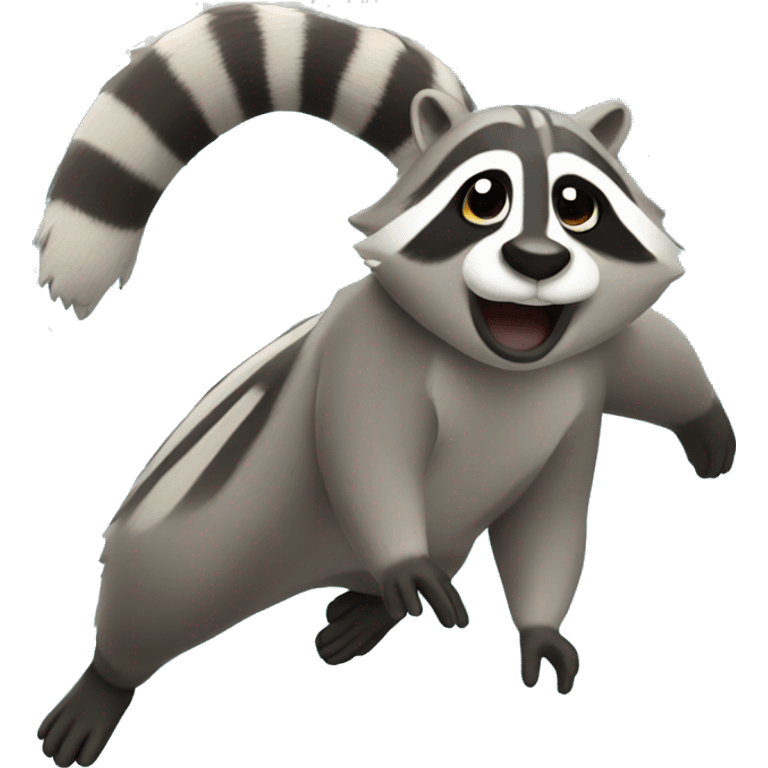 A raccoon doing a backflip into a pool emoji