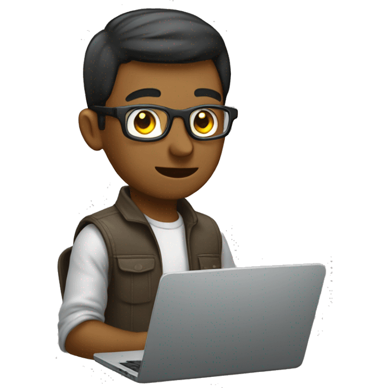 Programmer use laptop with code emoji