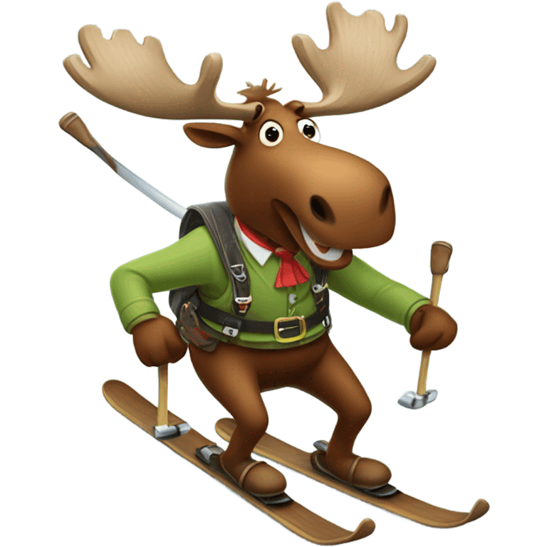 A moose wearing lederhosen skiing aggressively downhill emoji