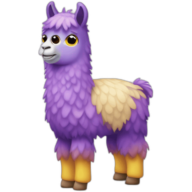 a purple llama with gradients white spots with a yellow-blue mat on its back emoji