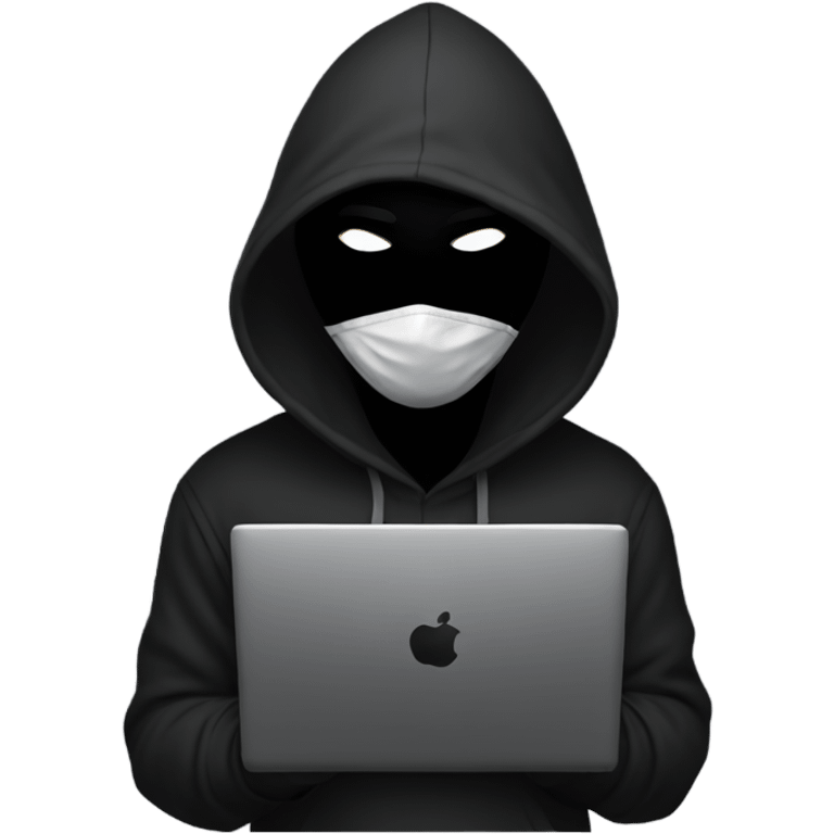 anonymous with laptop with black hoodie and having a mask  emoji