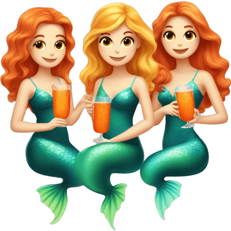 Three beautiful bright skin mermaids drinking aperol emoji