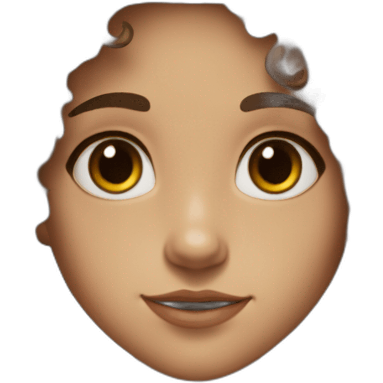 half faun half human girl with long curly brown hair and brown eyes with freckles on her face in a black fluffy cloak emoji