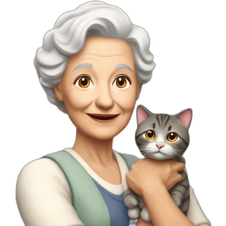 Une grand-mère avec un chat dans la main emoji