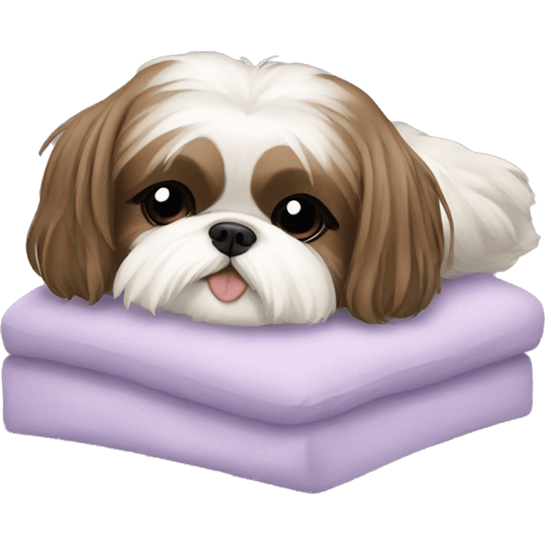 Cozy bed with shih tzu with bow  emoji