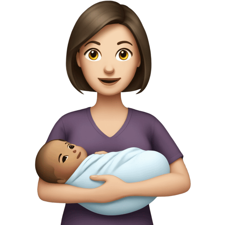 White brunette mom with newborn  emoji