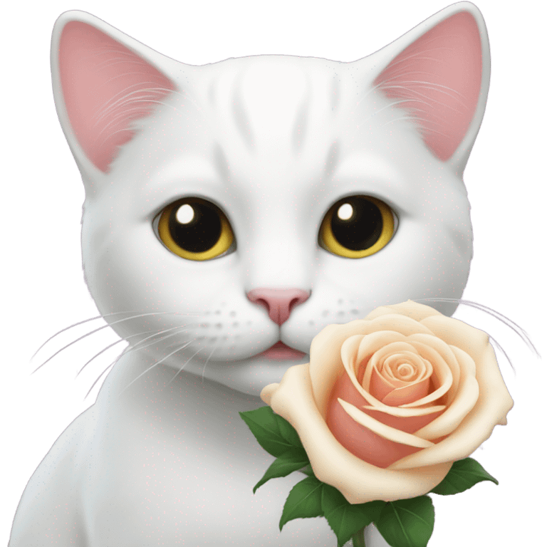 white cat holding rose emoji