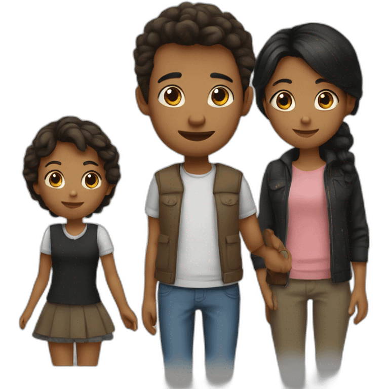 Little girl whit hair brown end father whit shot hair brown and a mother whit short hair black emoji