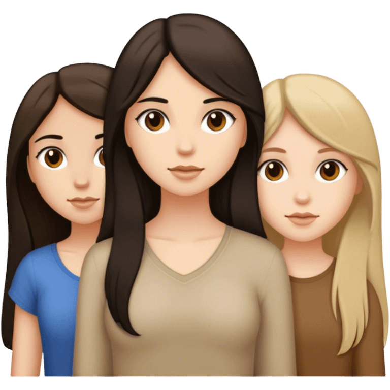 3 girls one with long dark hair, one with medium dark hair, one with medium dark blonde hair emoji