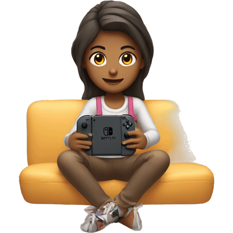 A girl is sitting and playing a Nintendo Switch emoji