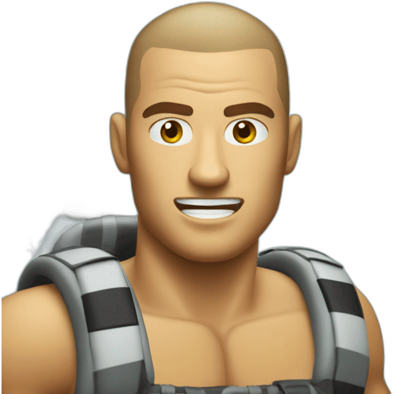 Angry muscular tan guy with buzz cut white water rafting emoji