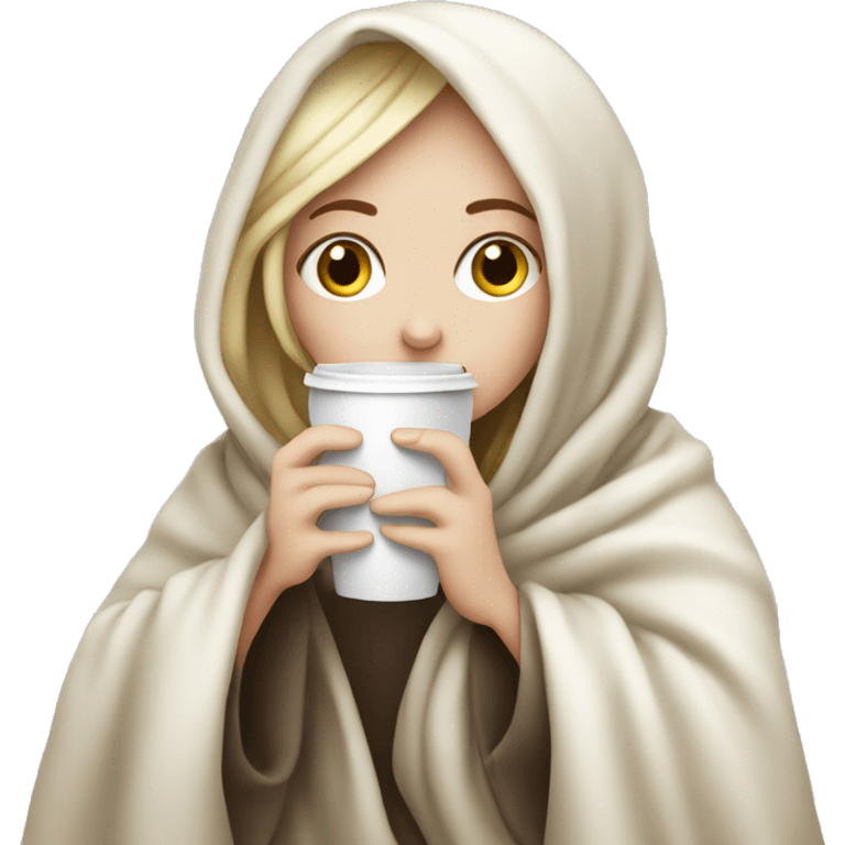 pale girl wrapped in blanket drinking coffee  emoji