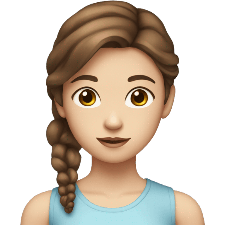 Girl with short brown hair, bleu eyes, a square face, without mske emoji