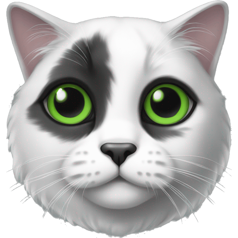 A black and white lop-eared Scottish cat with green eyes emoji