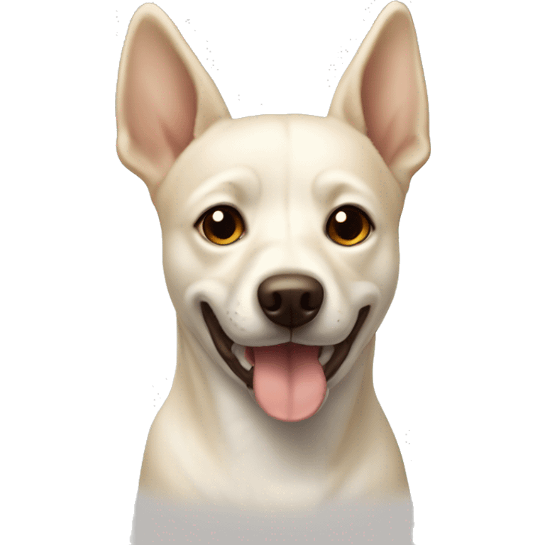 cream white colored dog, pointy ears, brown eyes, light brown nose emoji