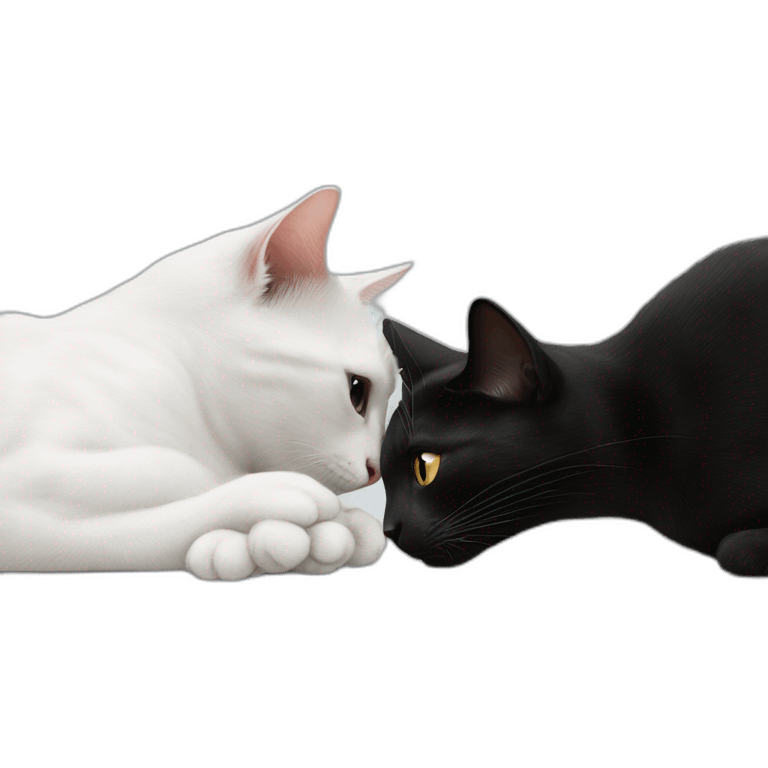 A white cat is licking a black cat emoji