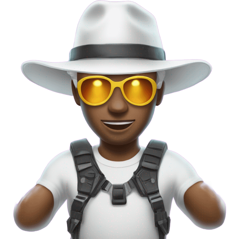 White Guy in glowing outfit and hat with bubble guns in each hand emoji