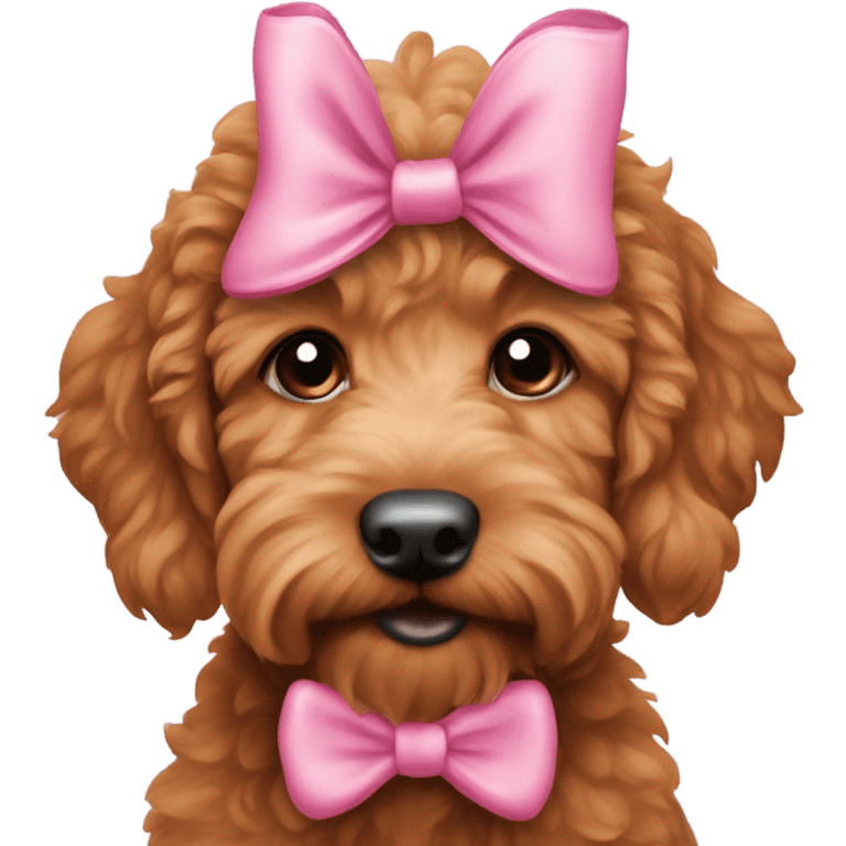 Red goldendoodle puppy pink bow on head emoji