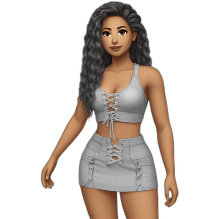 shakira realistic lace up crop top and grey mini skirt emoji