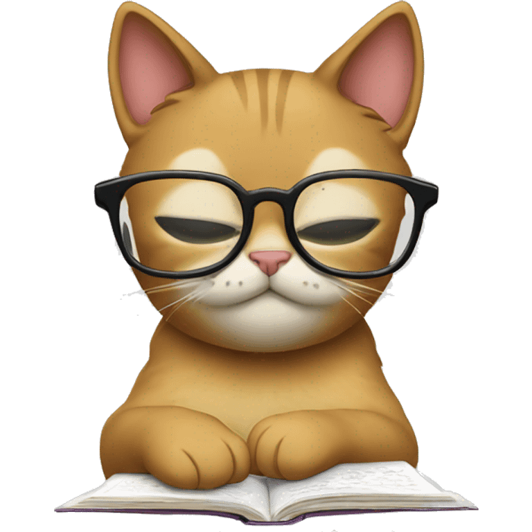 generate a cat studying while crying with glasses emoji