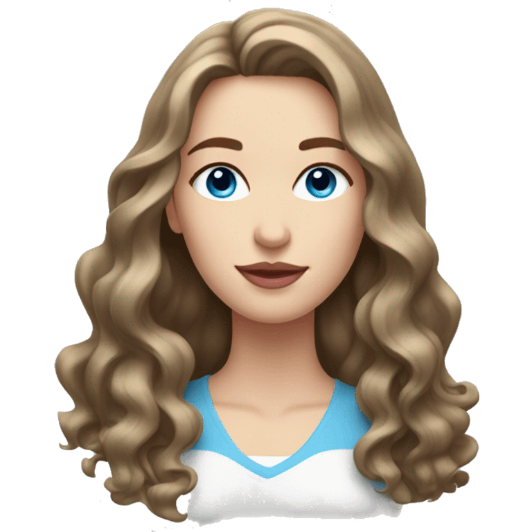 A white woman with a long facewavy medium brown shoulder-length hair, pink lips, and blue eyes, on a white background  emoji