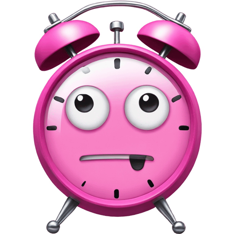 A pink alarm clock with eyes emoji