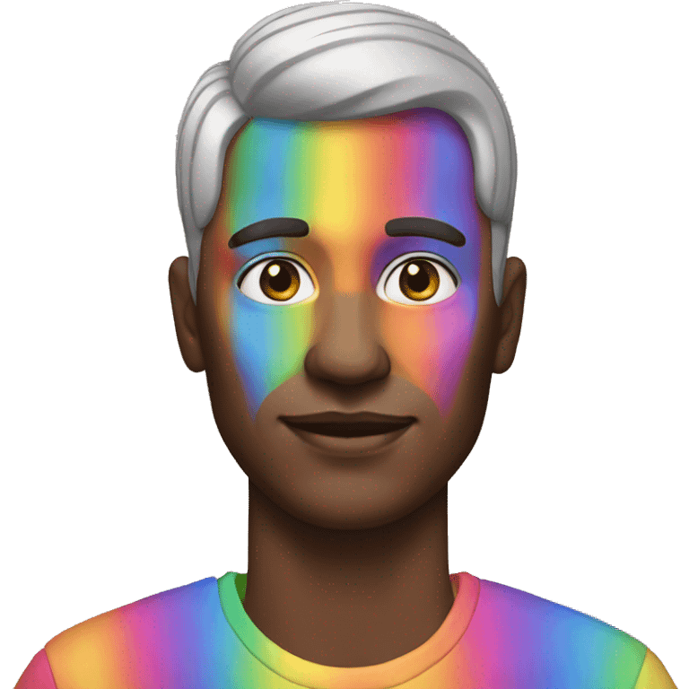 Man with a rainbow shirt and makeup emoji