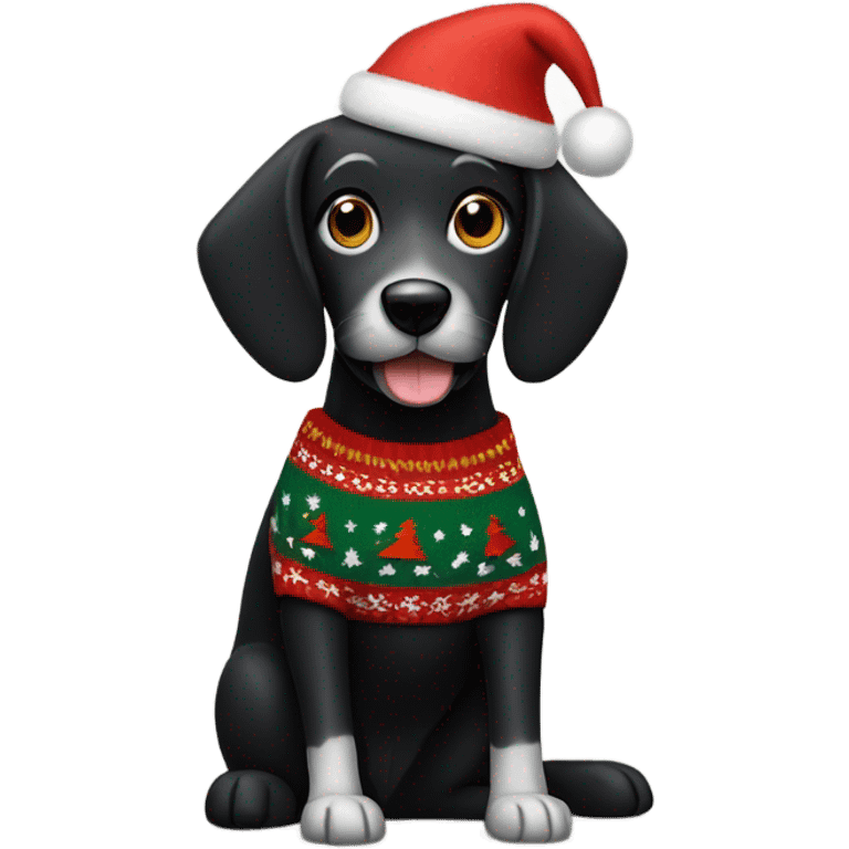 Black dog wearing a Christmas sweater emoji