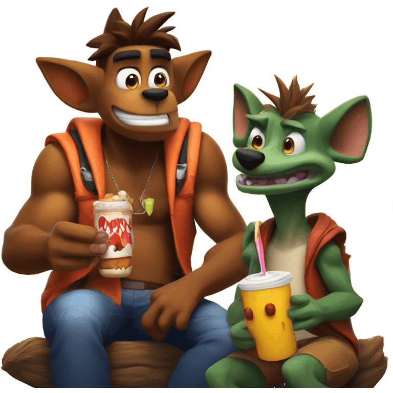 crash bandicoot eating a hot dog with dingodile emoji