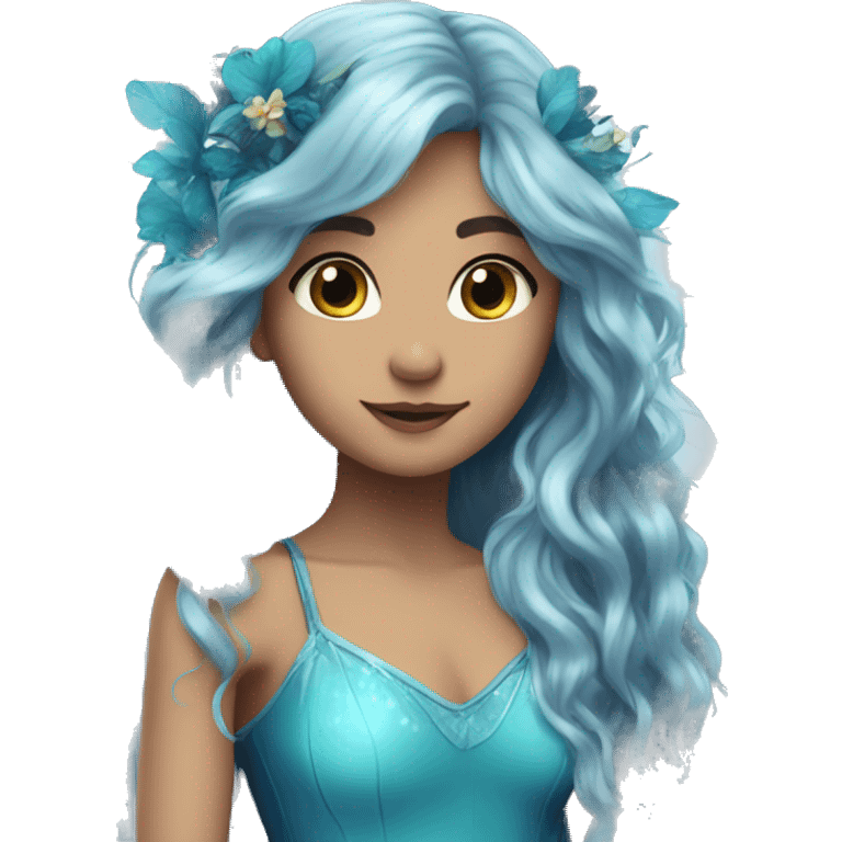 Beautiful, flower, fairy, blue, turqoise, silver, navy, long hair, big wings emoji