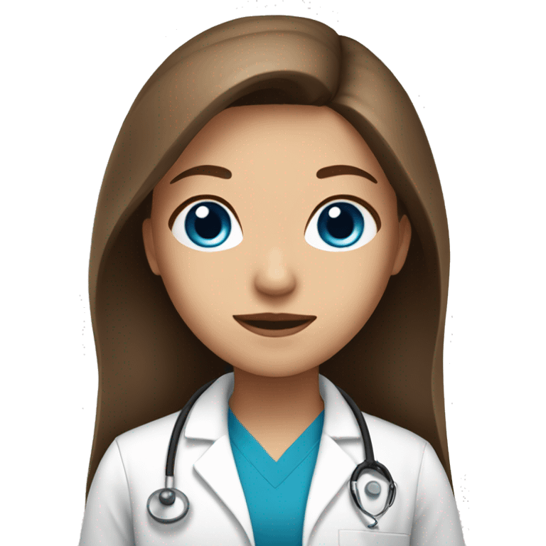 Blue eyes girl, long brown hair, dressed in a doctor uniform emoji