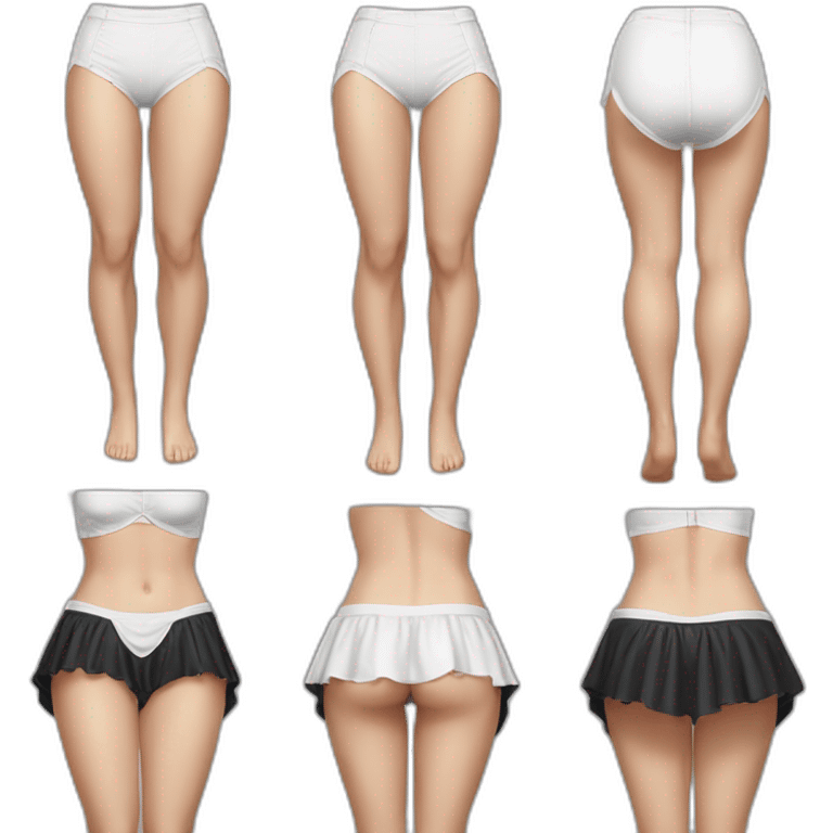 Hyperrealistic Full body Caucasian curvy beauty white knickers back and front views black skirt strong wind emoji