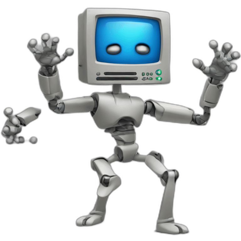 Anthropomorphic computer with arms and legs doing something random emoji