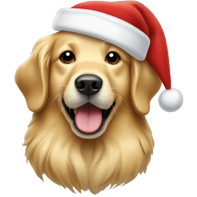 Golden retriever with Santa hat emoji