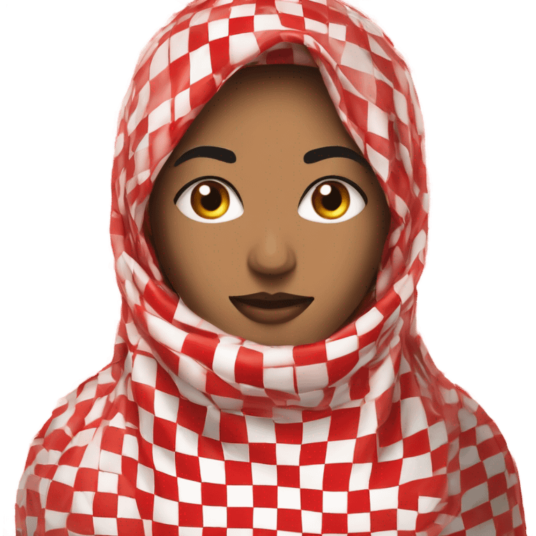 Woman wearing red and white checkered kuffiyeh covering mouth emoji