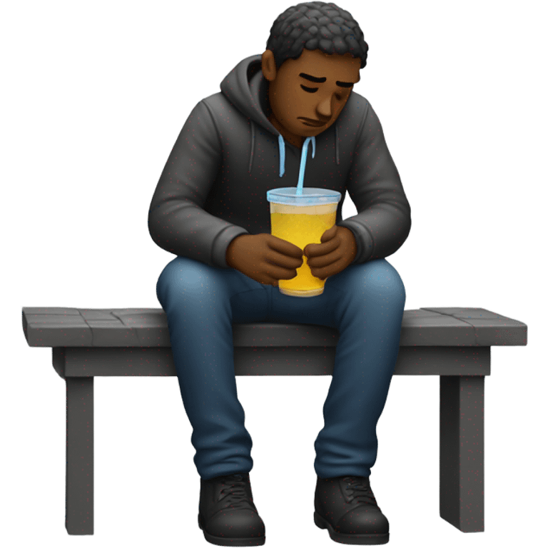 Depressed man drinking in the rain emoji