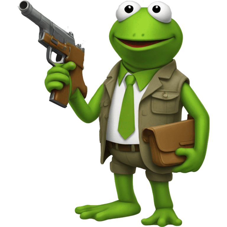 kermit the frog holding a water pistol  emoji