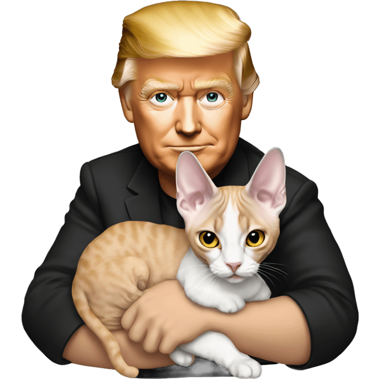 Donald Trump holding a Devon Rex cat emoji