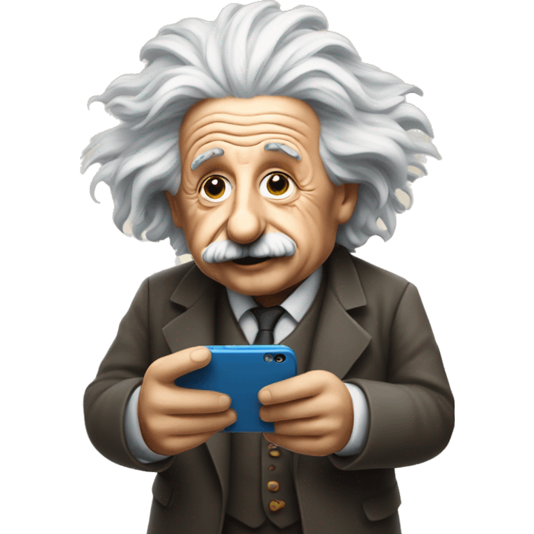 Albert Einstein holds a cell phone in his hands emoji