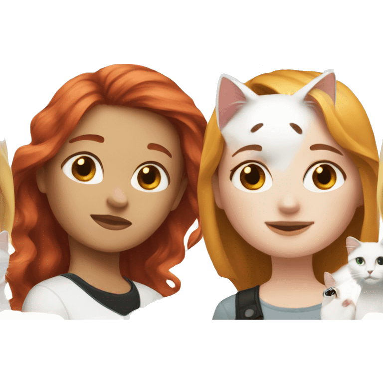 A red-haired girl with long hair and a white cat with black spots emoji