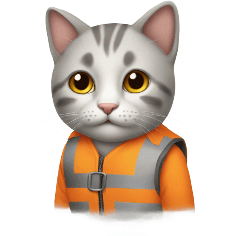 cat with a sign and an orange vest emoji