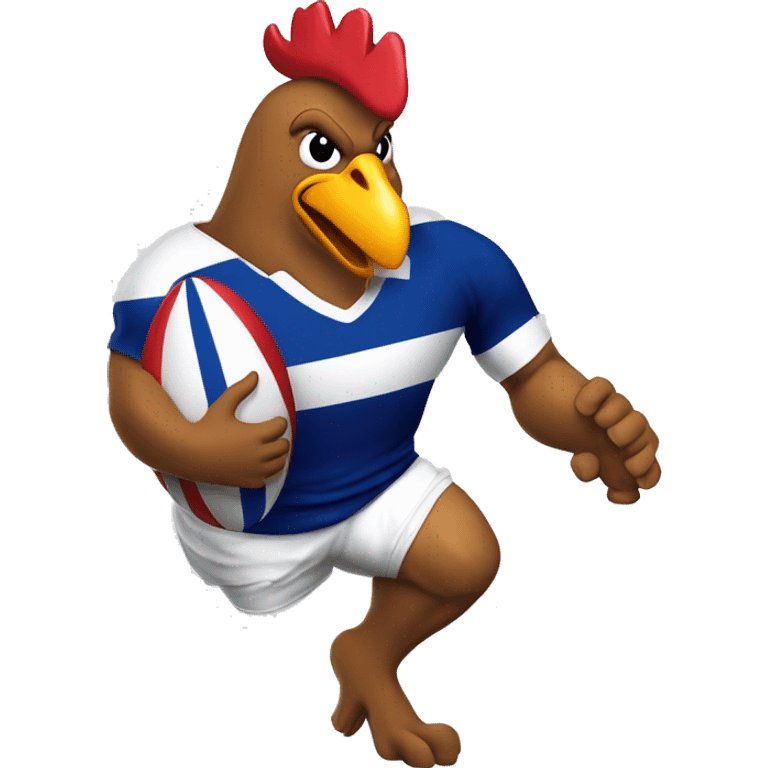 Gallo jugando al rugby con colores de Francia con cara de rugbier   emoji