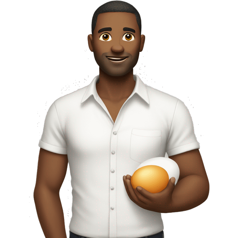 man in white shirt holding egg emoji